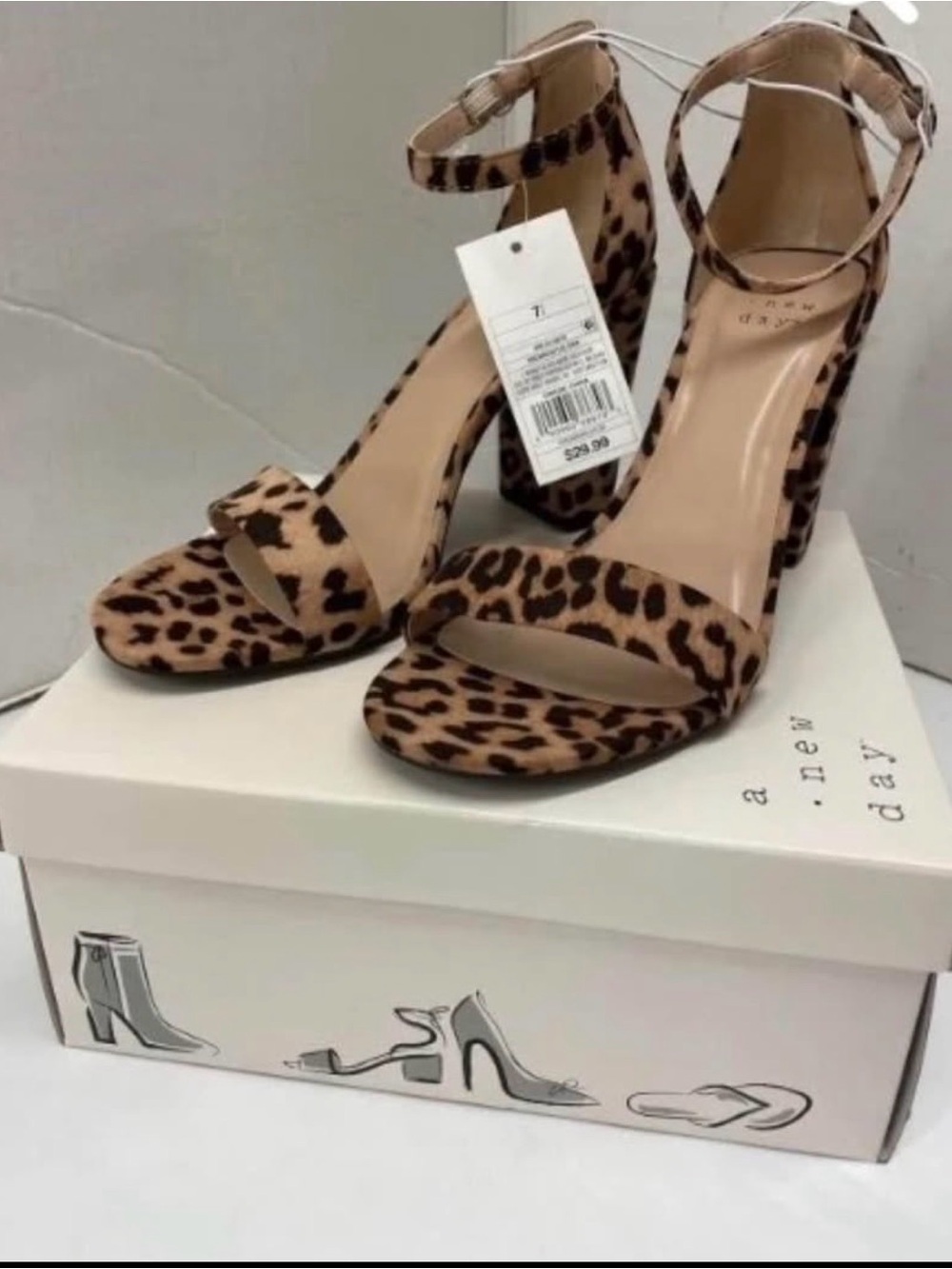 a new day Leopard-Print Ankle-Strap Block Heels in Brown